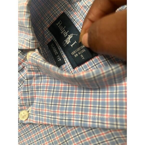 Ralph Lauren Men's XL Blue Gingham Button-Down Shirt Long Sleeve Classic Fit - Picture 6 of 8